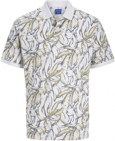 Jack & Jones Split AOP Print Polo White - Polos - Polos homme grande taille