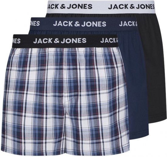 Jack & Jones Saigon Blue/Red Check Woven Boxers 3-Pack Navy Blazer - Sous-vêtements & bain - Sous-vêtements Grande Taille