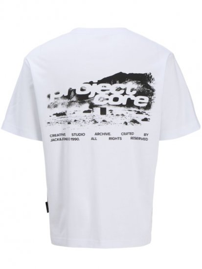 Jack & Jones Summer Sago Print Crew Neck T-Shirt Bright White - T-shirts - T-shirts Homme Grande Taille