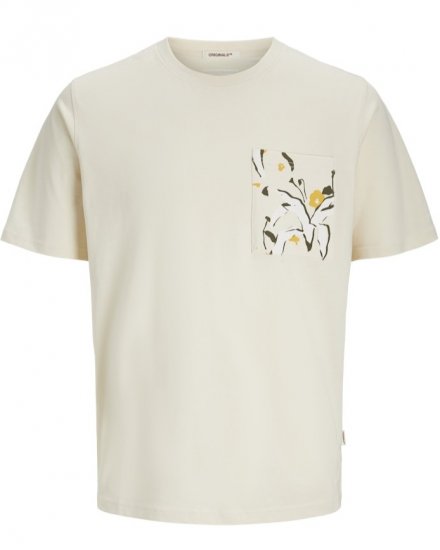  Jack & Jones Tavira Aop Pocket Crew Neck T-Shirt Antique White - T-shirts - T-shirts Homme Grande Taille
