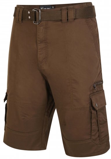 Kam Jeans 343 Cargo Stretch Shorts with Belt Khaki - Shorts - Shorts hommes grande taille