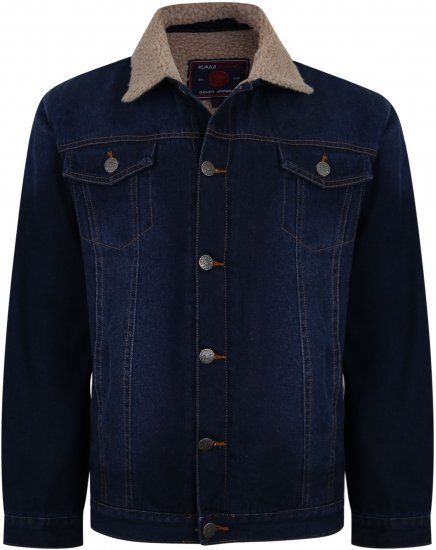 Kam Jeans 406 Sherpa Lined Denim Jacket Dark Used TALL SIZES - VÊTEMENTS HOMME MT-6XLT - Vêtements Tall Homme