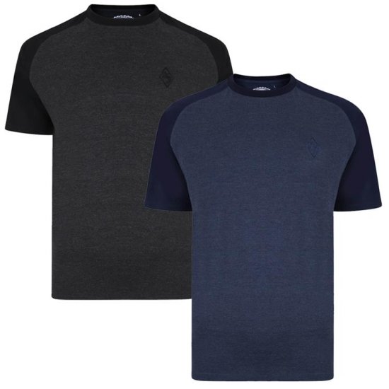 Kam Jeans 5314 Raglan T-Shirt Charcoal/Insignia Twin Pack - T-shirts - T-shirts Homme Grande Taille