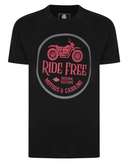 Kam Jeans Ride Free Crew Neck T-Shirt Black - T-shirts - T-shirts Homme Grande Taille