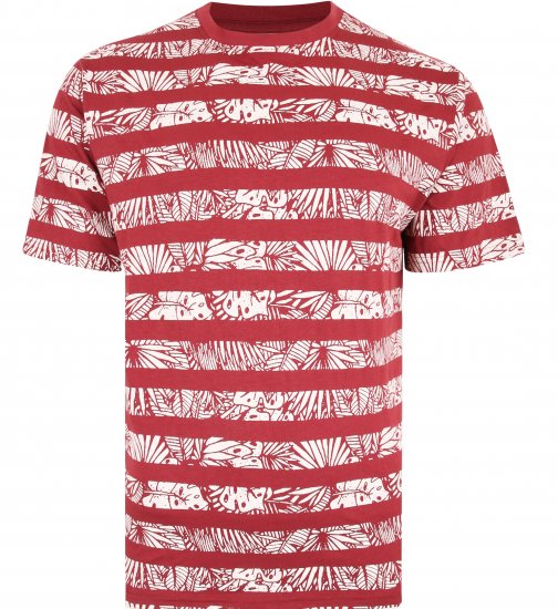 Kam Jeans 5380 Stripe Floral T-shirt Burgundy - T-shirts - T-shirts Homme Grande Taille