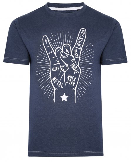 Kam Jeans 5390 Rock Star Print T-Shirt Indigo - T-shirts - T-shirts Homme Grande Taille