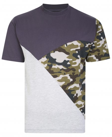Kam Jeans 5394 Cut & Saw Camo Panel T-Shirt Charcoal - T-shirts - T-shirts Homme Grande Taille