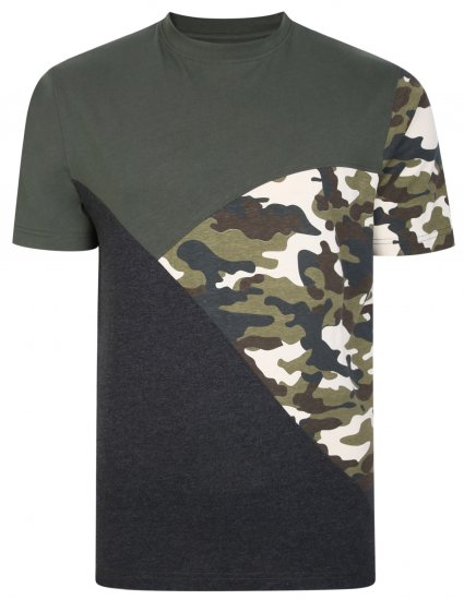 Kam Jeans 5394 Cut & Saw Camo Panel T-Shirt Khaki - T-shirts - T-shirts Homme Grande Taille