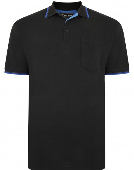 Kam Jeans 5400C Tipped Polo with Pocket Black - Polos - Polos homme grande taille