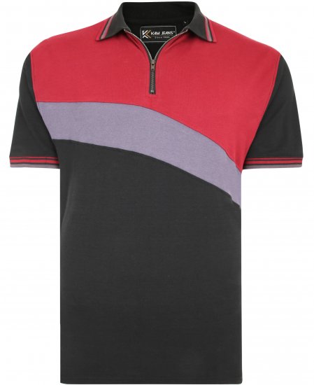 Kam Jeans 5448 Cut & Saw Polo with Zip Black - Polos - Polos homme grande taille