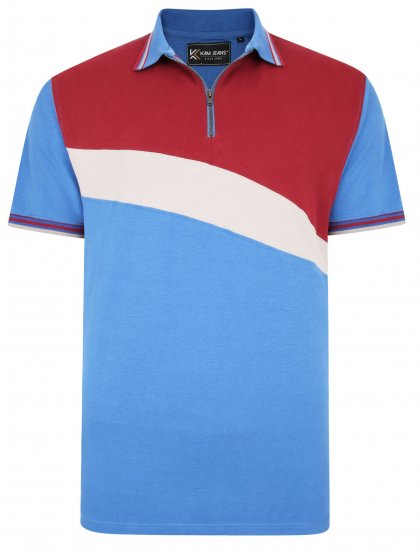 Kam Jeans 5448 Cut & Saw Polo with 1/4 Zip Blue - Polos - Polos homme grande taille