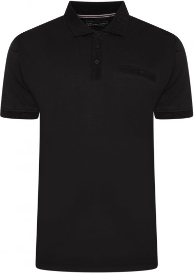 Kam Jeans 5498 Jersey Polo with Self Stripe Jacquard Collar/Cuffs Black - Polos - Polos homme grande taille