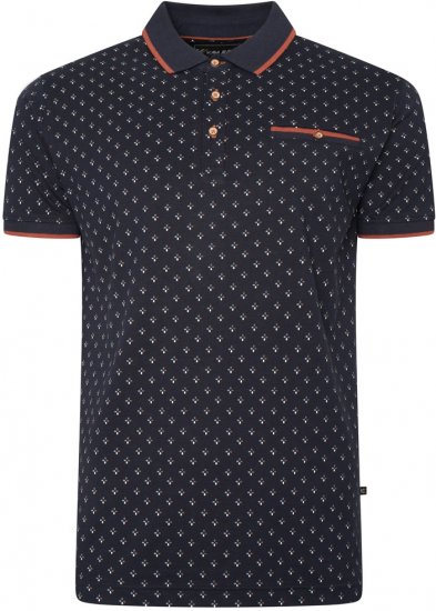 Kam Jeans 5503 Jersey Polo with All Over Geo Print Navy - Polos - Polos homme grande taille