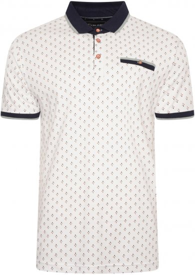 Kam Jeans 5503 Jersey Polo with All Over Geo Print White - Polos - Polos homme grande taille
