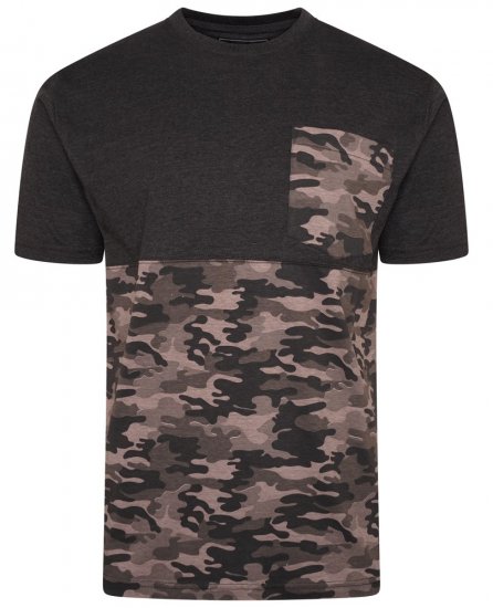 Kam Jeans 5700 Camo Panelled T-Shirt Charcoal - T-shirts - T-shirts Homme Grande Taille