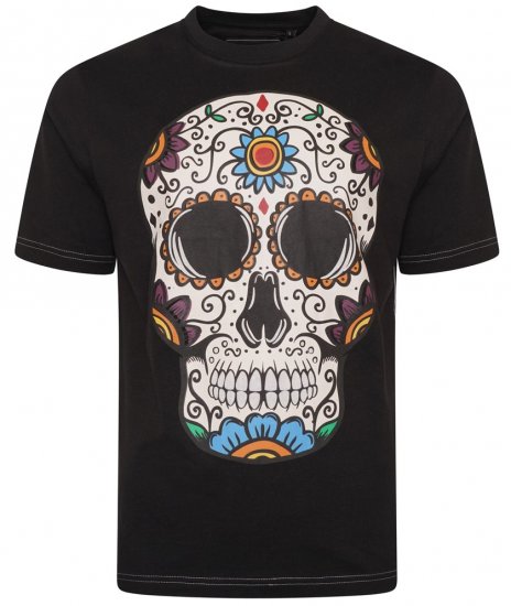 Kam Jeans 5705 Coloured Skull Print Tee Black - T-shirts - T-shirts Homme Grande Taille