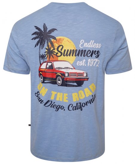 Kam Jeans 5711 Endless Summers Slub Tee With Back Print Blue - T-shirts - T-shirts Homme Grande Taille