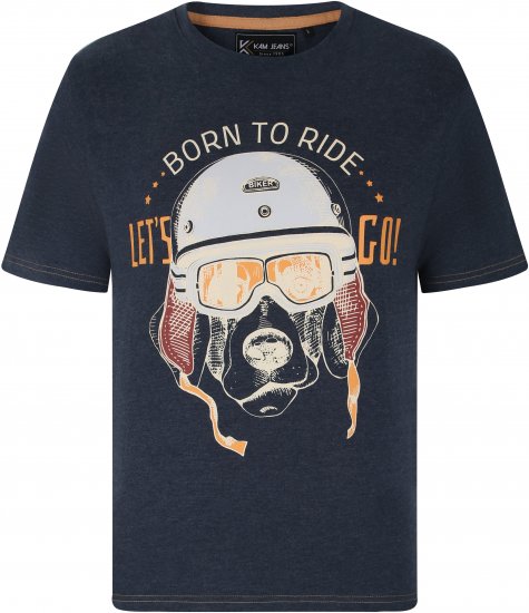 Kam Jeans 5731 Born To Ride Print T-Shirt INDIGO MARL - T-shirts - T-shirts Homme Grande Taille