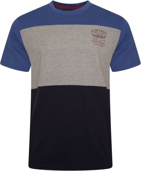 Kam Jeans 5746 Cut & Sew T-Shirt with Print Blue - T-shirts - T-shirts Homme Grande Taille