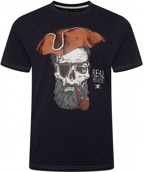 Kam Jeans 5752 Real Pirates Print T-Shirt Navy - T-shirts - T-shirts Homme Grande Taille