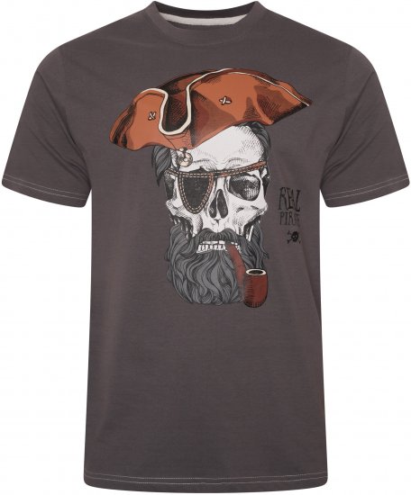 Kam Jeans 5752 Real Pirates Print T-Shirt Charcoal - T-shirts - T-shirts Homme Grande Taille