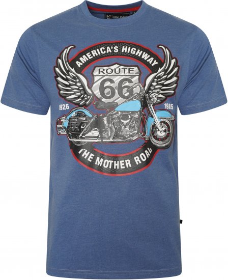 Kam Jeans 5755 Route 66 Motorbike Print T-Shirt Blue Marl - T-shirts - T-shirts Homme Grande Taille