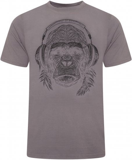 Kam Jeans 5759 Stencil Gorilla Print T-Shirt Slate Grey - T-shirts - T-shirts Homme Grande Taille