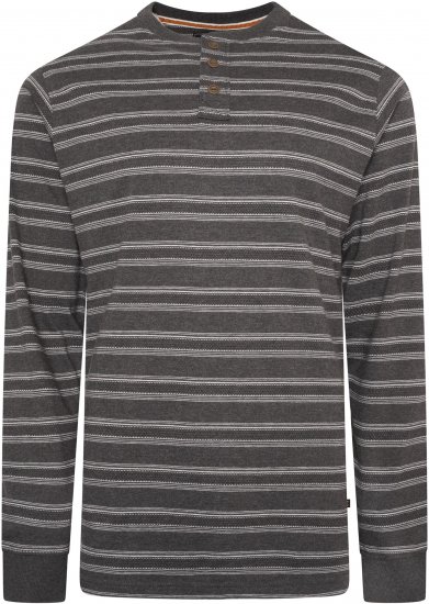 Kam jeans 5761 Embossed Waffle Stripe Long Sleeve Henley Shirt Charcoal - Polos - Polos homme grande taille