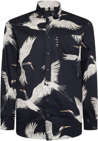 Kam Jeans 6059 LS Bird Print Shirt Navy - Chemises - Chemises Grandes Tailles Hommes