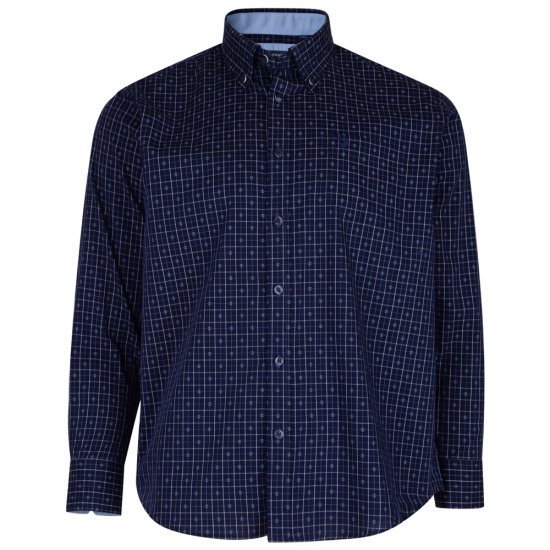 Kam Jeans 6158 Long Sleeve Dobby Embroidery Shirt Navy - Chemises - Chemises Grandes Tailles Hommes