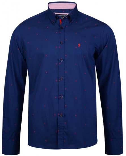 Kam Jeans 6160 Long Sleeve Dobby Print Shirt Twilight Blue - Chemises - Chemises Grandes Tailles Hommes