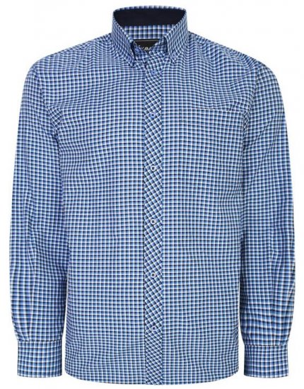 Kam Jeans 6219 LS Mini Gingham Check Shirt Navy - Chemises - Chemises Grandes Tailles Hommes