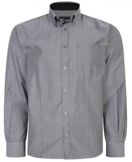 Kam Jeans 6224 LS Mini Stripe Shirt Charcoal - Chemises - Chemises Grandes Tailles Hommes