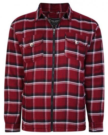 Kam Jeans 6231 Sherpa Lined Flannel Shirt with Zipper Burgundy - Chemises - Chemises Grandes Tailles Hommes