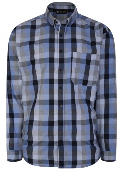 Kam Jeans 6242 Long Sleeve Casual Checked Shirt Blue - Chemises - Chemises Grandes Tailles Hommes