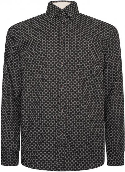 Kam Jeans 6296 Long Sleeve All Over Geo Print Shirt Black - Chemises - Chemises Grandes Tailles Hommes