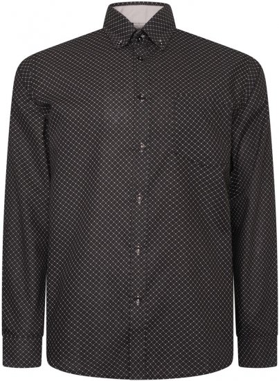 Kam Jeans 6299 Long Sleeve All Over Diamond Print Shirt Black - Chemises - Chemises Grandes Tailles Hommes
