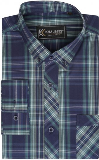Kam Jeans 6301 LS Casual Check Shirt Teal - Chemises - Chemises Grandes Tailles Hommes