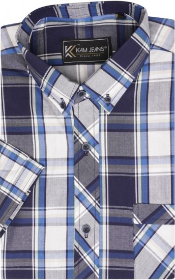Kam Jeans 6301 SS Casual Check Shirt Navy - Chemises - Chemises Grandes Tailles Hommes