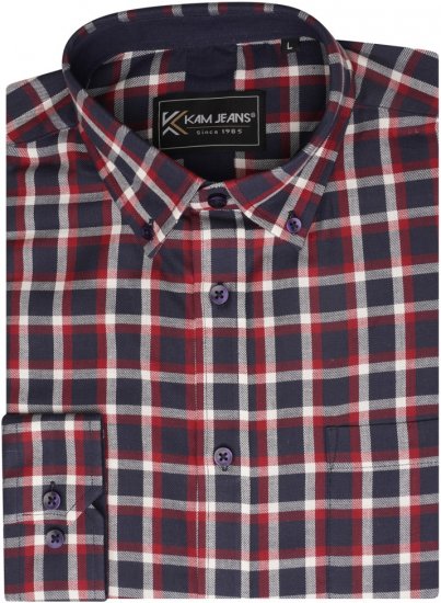 Kam Jeans 6303 Long Sleeve Casual Check Shirt Navy - Chemises - Chemises Grandes Tailles Hommes