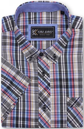 Kam Jeans 6313 Casual Check Short Sleeve Shirt Grey - Chemises - Chemises Grandes Tailles Hommes