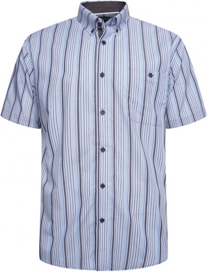 Kam Jeans 6320 Casual Stripe Short Sleeve Shirt Sky Blue - Chemises - Chemises Grandes Tailles Hommes