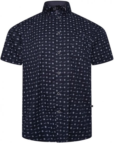 Kam Jeans 6325 Dobby Print Short Sleeve Shirt Black - Chemises - Chemises Grandes Tailles Hommes