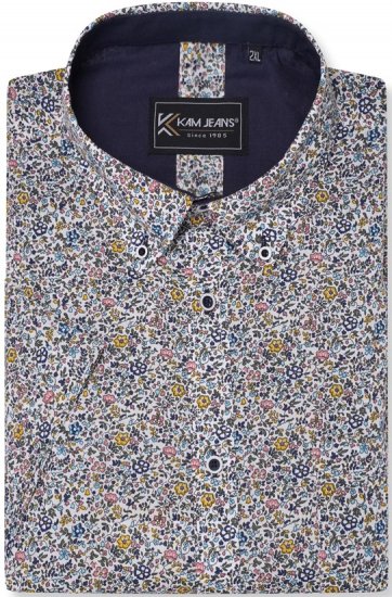 Kam Jeans 6329 Mini Floral Print Short Sleeve Shirt Grey - Chemises - Chemises Grandes Tailles Hommes
