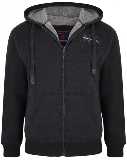 Kam Jeans 7038 Sherpa Lined Hoodie Charcoal - Sweatshirts & hoodies - Sweatshirts/Hoodies grande taille homme