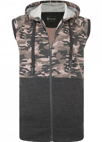 Kam Jeans 7039 Camo Panelled Vest Charcoal - Sweatshirts & hoodies - Sweatshirts/Hoodies grande taille homme
