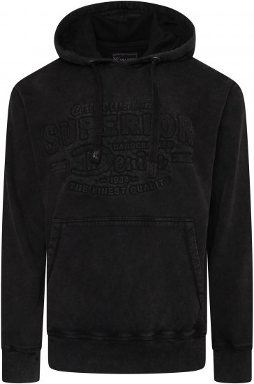 Kam Jeans 7066 Over Head Washed Embossed Hoody Black TALL SIZES - VÊTEMENTS HOMME MT-6XLT - Vêtements Tall Homme