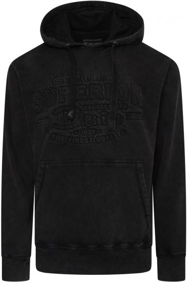 Kam Jeans 7066 Over Head Washed Embossed Hoody Black - Sweatshirts & hoodies - Sweatshirts/Hoodies grande taille homme