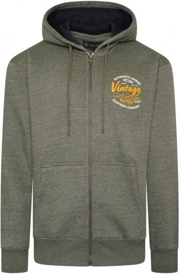 Kam Jeans 7073 Zip Thru Vintage EMB Hoody Khaki - Sweatshirts & hoodies - Sweatshirts/Hoodies grande taille homme