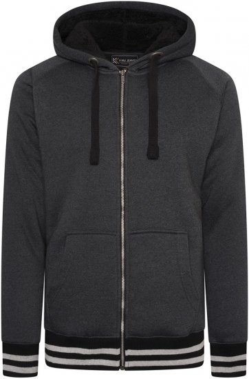 Kam Jeans 7074 Zip Thru Sherpa Hoody with Contrast Cuff/Hem Charcoal - Sweatshirts & hoodies - Sweatshirts/Hoodies grande taille homme